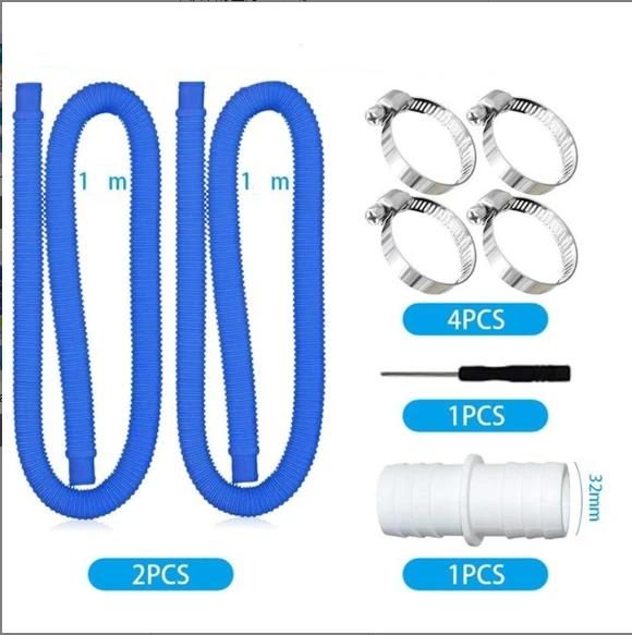 32mm Pool Hose Set With Metal Fastening Rings For Above Ground Pool System Compatibility With Pump Filter And Heating Units