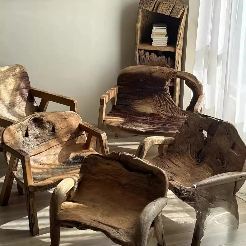 Quiet wind solid wood stool outdoor balcony back chair villa courtyard tea room owner lying chair