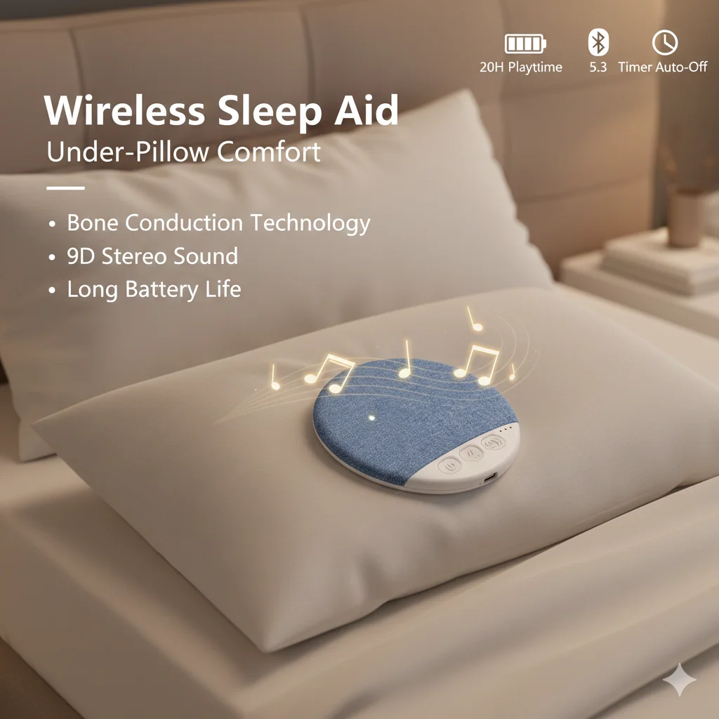 Bluetooth Pillow Speaker Wireless Sleep Music Player Under Pillow White Noise Machine 9D Stereo Timer Auto-Off for Insomnia image 2