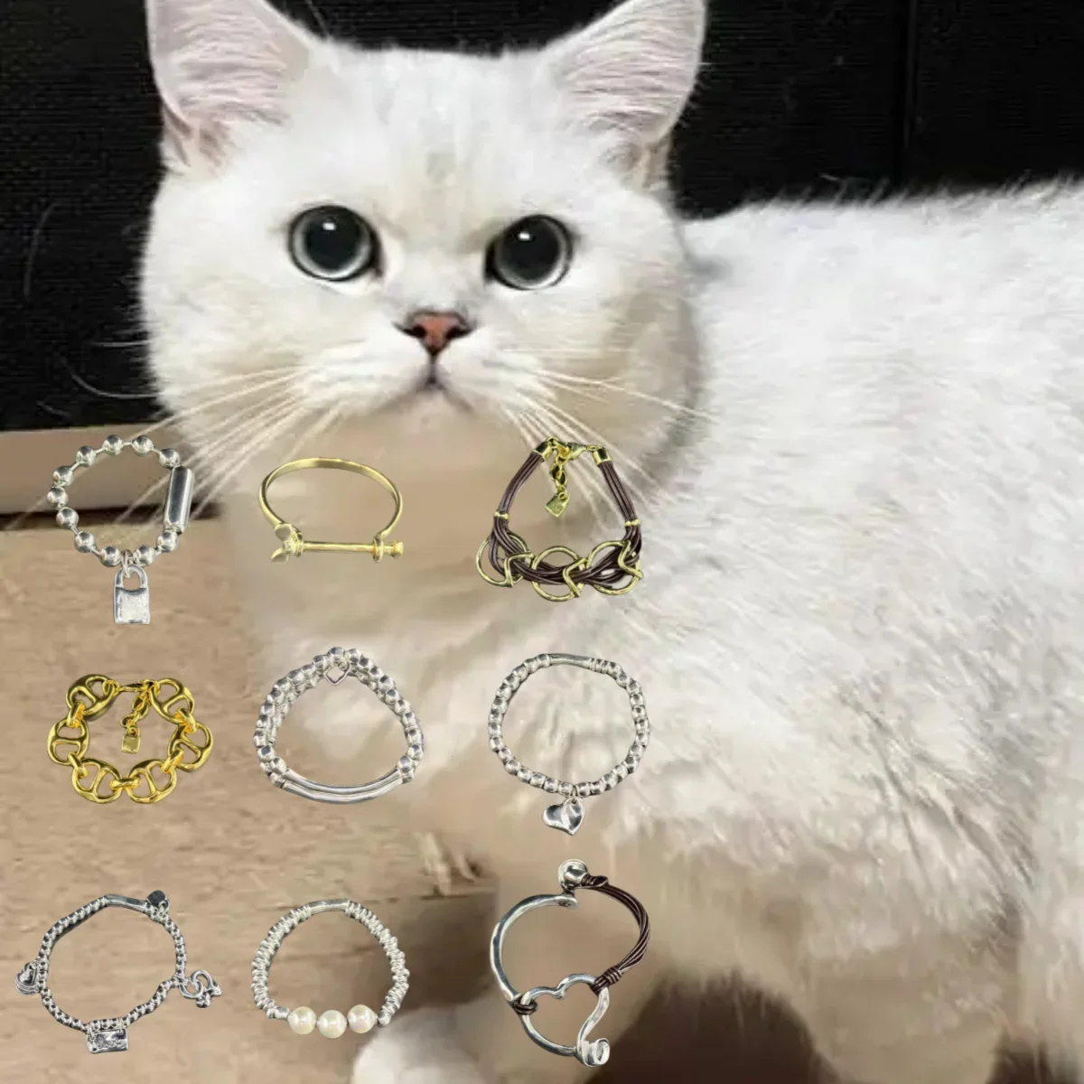 

Cat accessories Spanish uno bracelet 19cm round bead leather cord bracelet retro high-end couple versatile exquisite gift