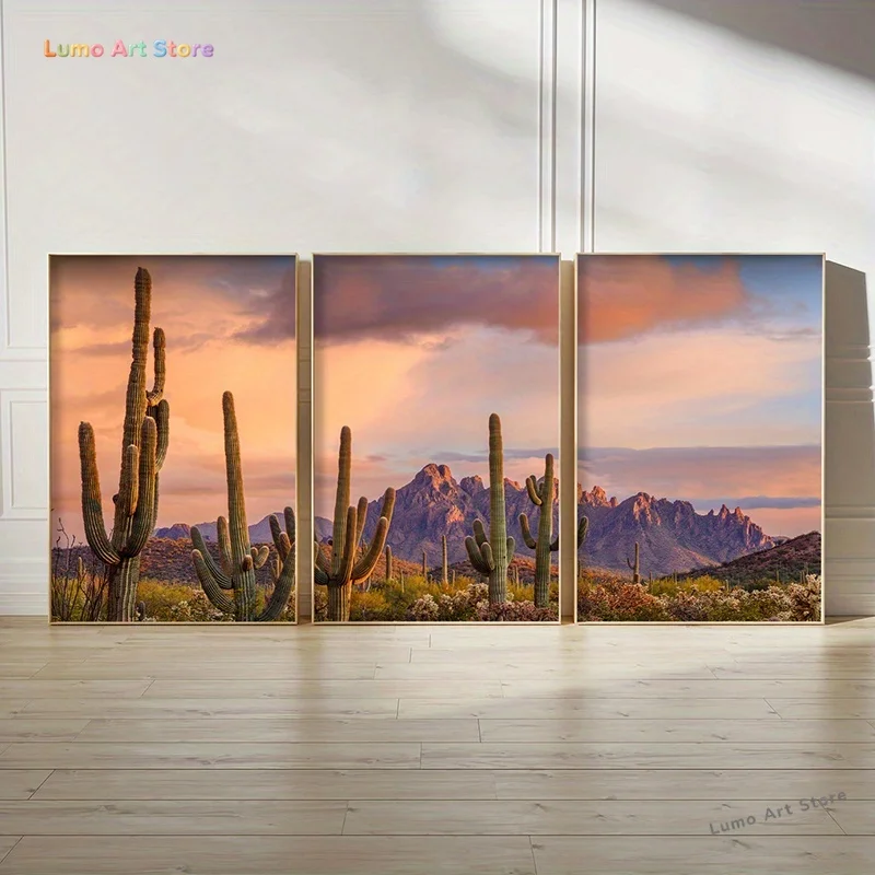 3pcs/Set Unframed Canvas Landscape Art Prints, Modern Wall Art Painting, Nature Theme, Cactus, Mountain, Sunset, Park, Canvas