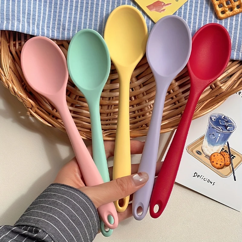 2pcs Silicone Spoons, 20cm Heat Resistant Spoons Nonstick Kitchen Spoons Silicone Tea Spoon for Kitchen Cooking Baking Stirring