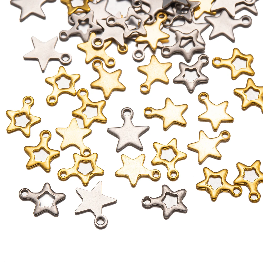 20pcs Stainless Steel Small Star Pendants Flat Charms for DIY Handmade Necklaces Bracelets Jewelry Making Supplies End Tail