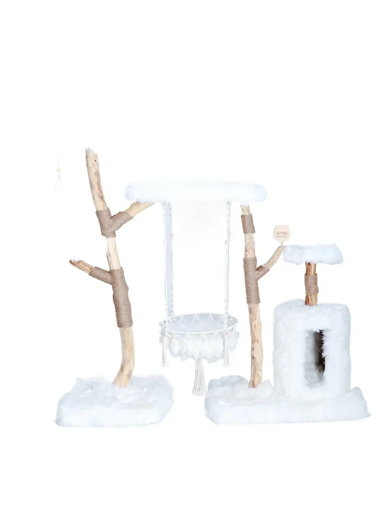 Light luxury cat climbing frame cat villa pure handmade solid wood large cat tree pet supplies
