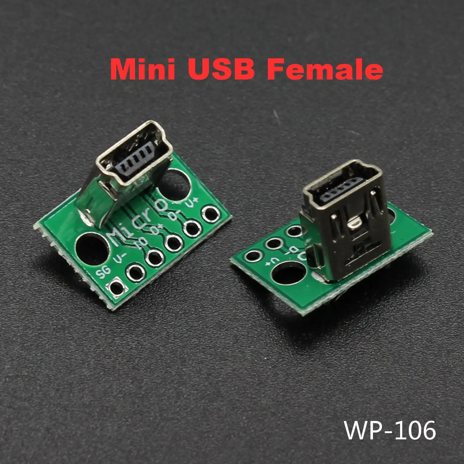 5PCS Test board Vertical DIP mini USB Female Connector Interface 2.54mm PCB Converter Adapter Breakout Board Flat port wp-106