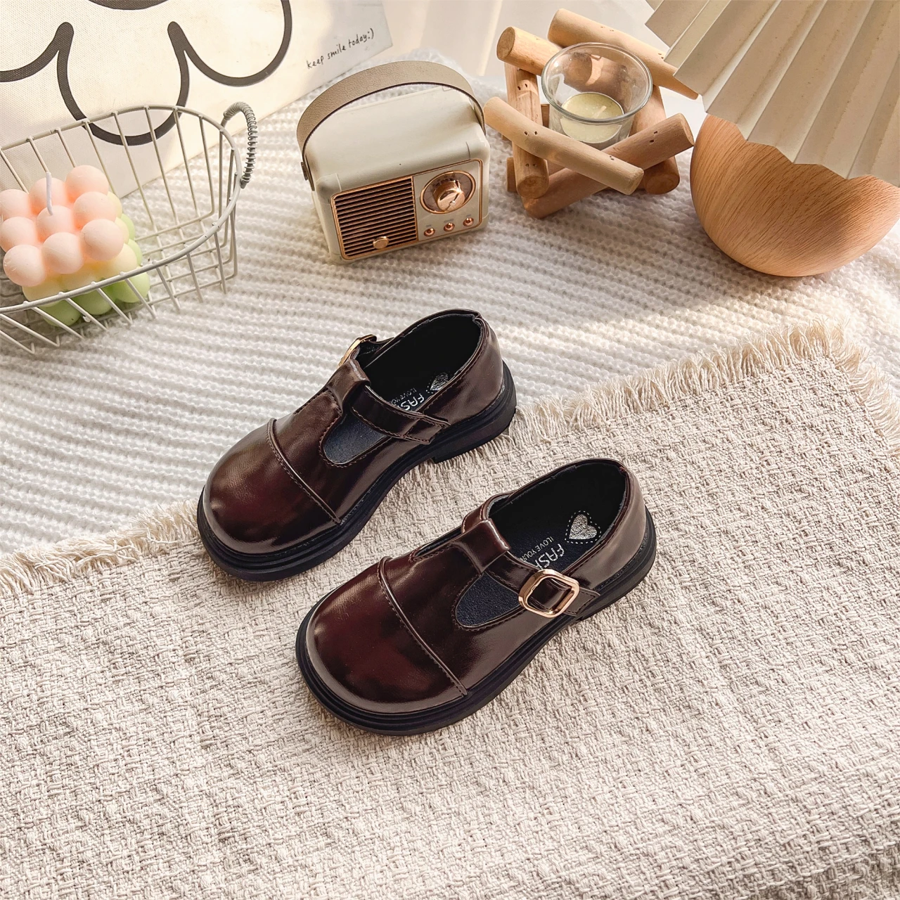 Spring Girl's Leather Shoes Sewing Hook-loop Daily Chic Kid's Flat Shoe Black Brown Anti-slip Glossy School Children Shoes 7-12Y