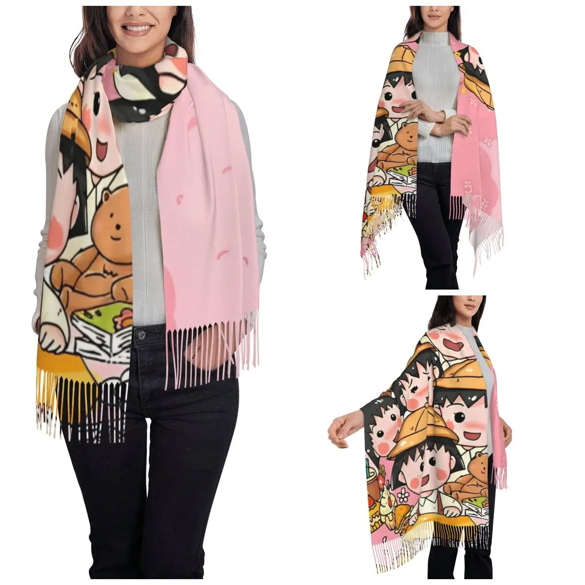 Chibi Maruko Chan Shawls Wraps Women Winter Warm Large Soft Scarf Chan Sakura Kyoko   Pashmina Shawl Scarves