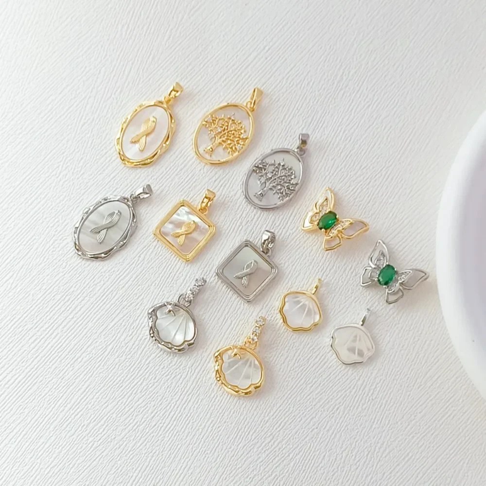 

18K Gold-plated Shell Life Tree Infinite Knot Fan-shaped Butterfly Pendant, DIY Handmade Bracelet Pendant