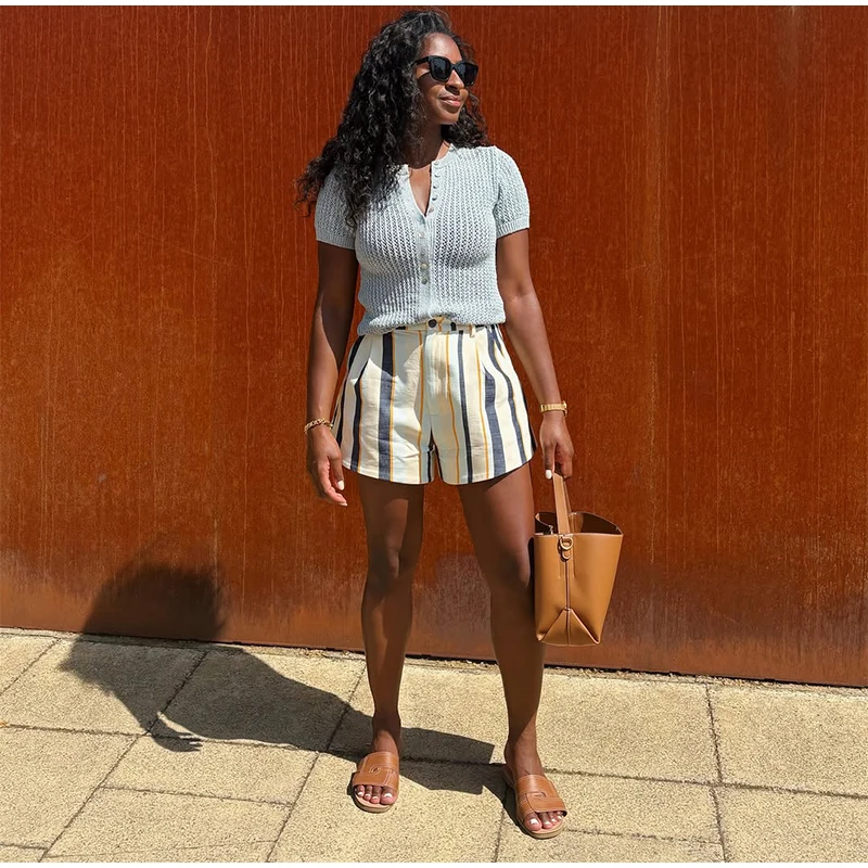 Striped High-Waisted Pocket Shorts — product information 10