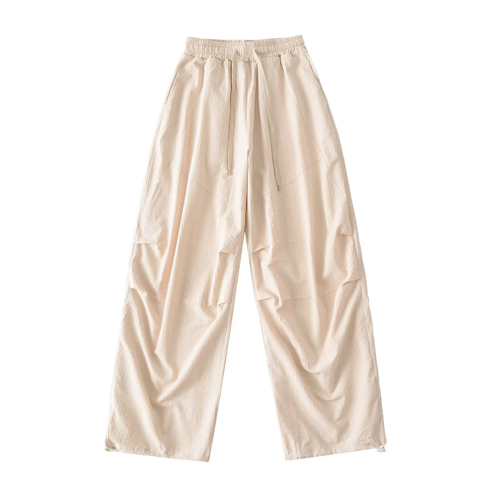 Duoperi moda feminina sólida listrado calças com cordão casual cintura alta elástica comprimento total feminino elegante chique senhora calças