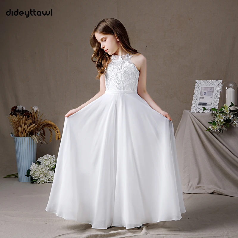 Dideyttawl Customized Halter Sleeveles Chiffon Flower Girl Dresses Lace Junior Bridesmaid Gown Birthday Party First Communion