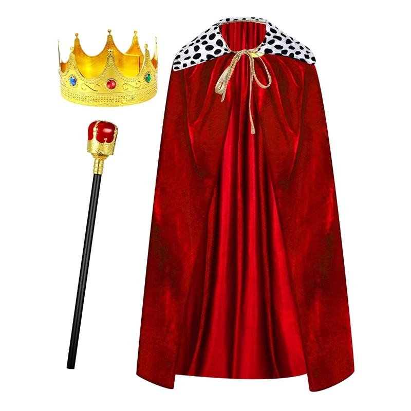 Conjunto de disfraz de rey Silkfly, capa y bata real medieval con corona dorada y cetro para Halloween, carnaval y fotomatón de cosplay