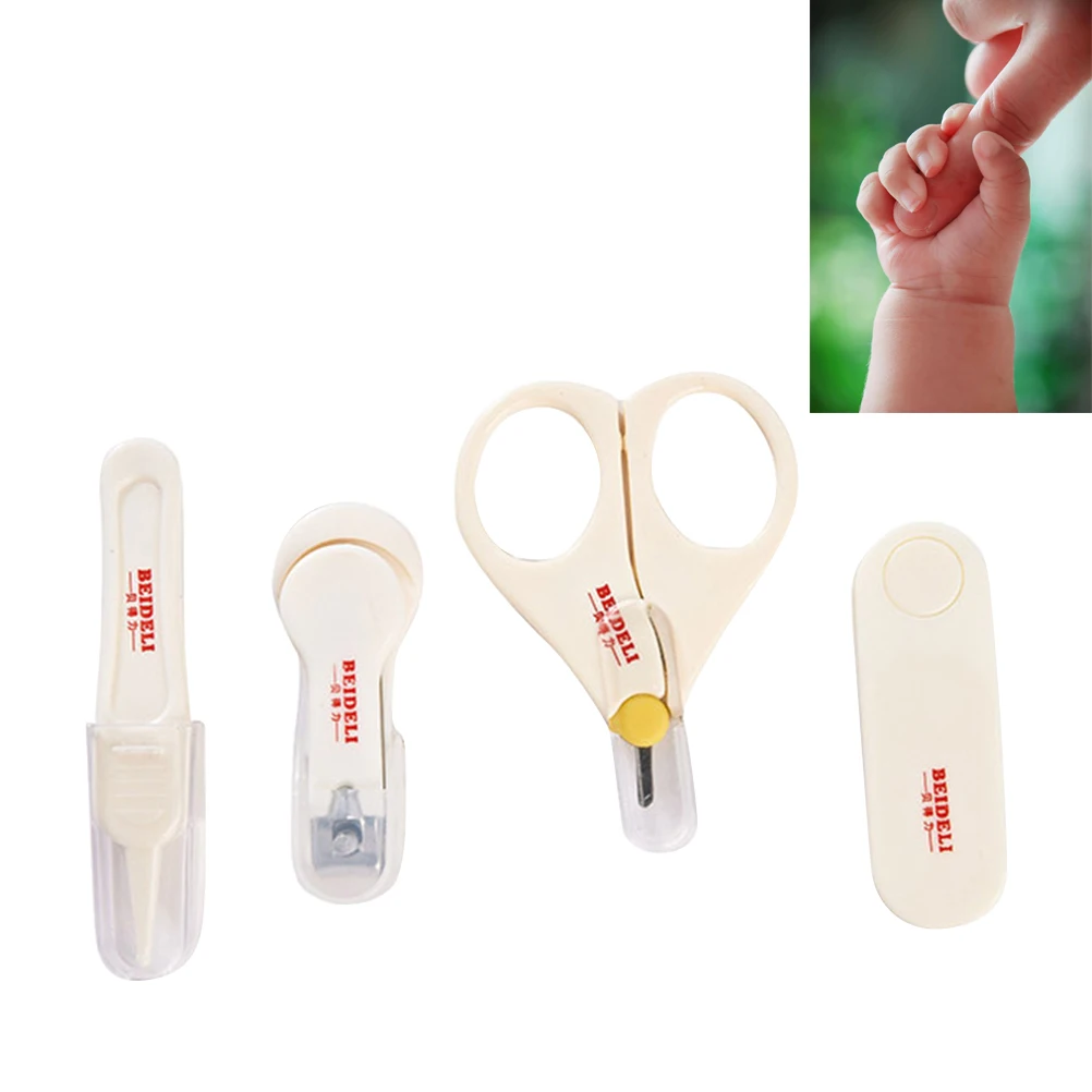 

4pcs Baby Nail Care Kit Lovely Nail Clippers File Tweezer Scissors Portable Baby Manicure Set for Newborn Infant Toddler(White)