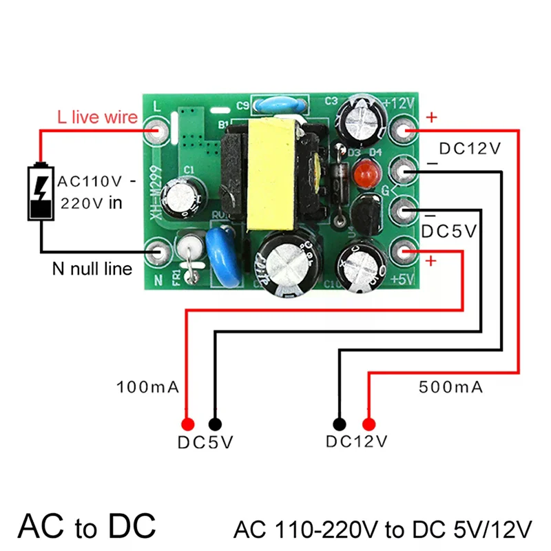 Mini AC-DC Power Module AC110V 220V to DC12V 0.2A +5V Dual Output Step Down Converter Board