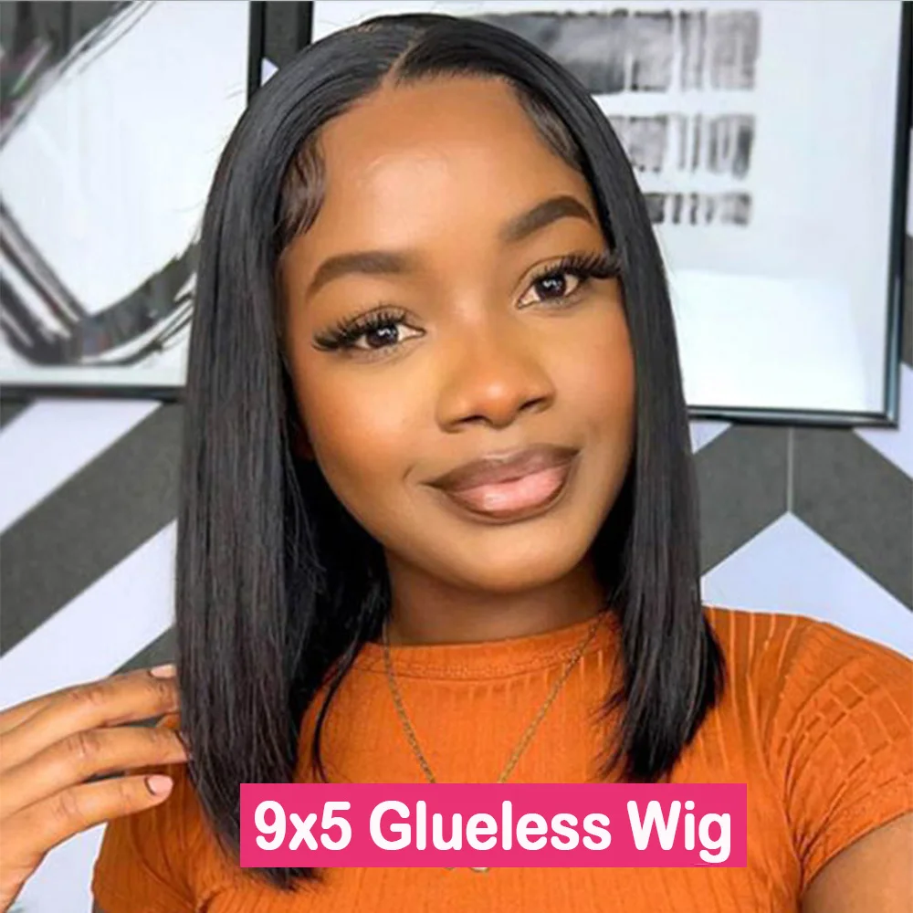 Glueless 9x5 Lace Closure Human Hair Wig Transparent Lace Frontal Wigs For Black Women Short Bob Wig Remy Straight Natural Wig