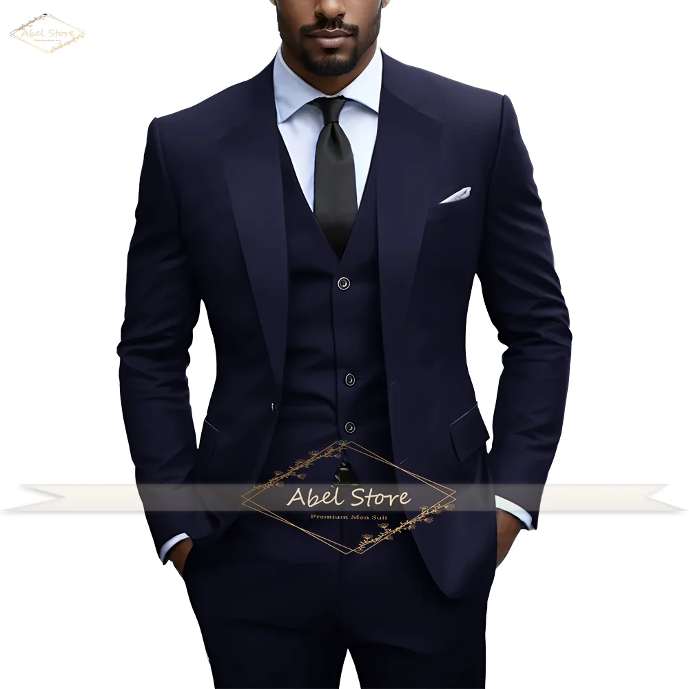 Elegant Dark Color Mens Suit 3PC Set Formal Groom Office Wear Tailored Fit Jacket Waistcoat Trousers Custom Sizing