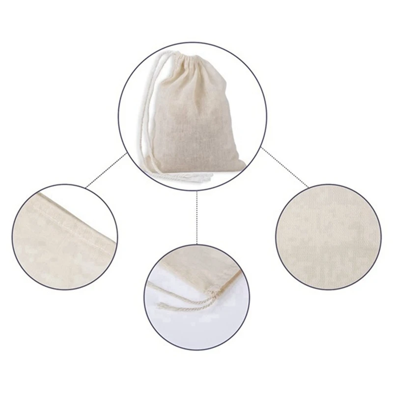 50 Pieces Drawstring Cotton Bags Muslin Bags,Tea Brew Bags (4 X 3 Inches)