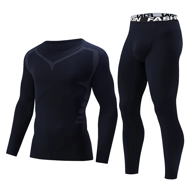 2 Pcs Autumn/Winter Men's Sports and Leisure Warm Underwear Set Comfortable Large Stretch Athlete Round Neck Top Versatile Pants