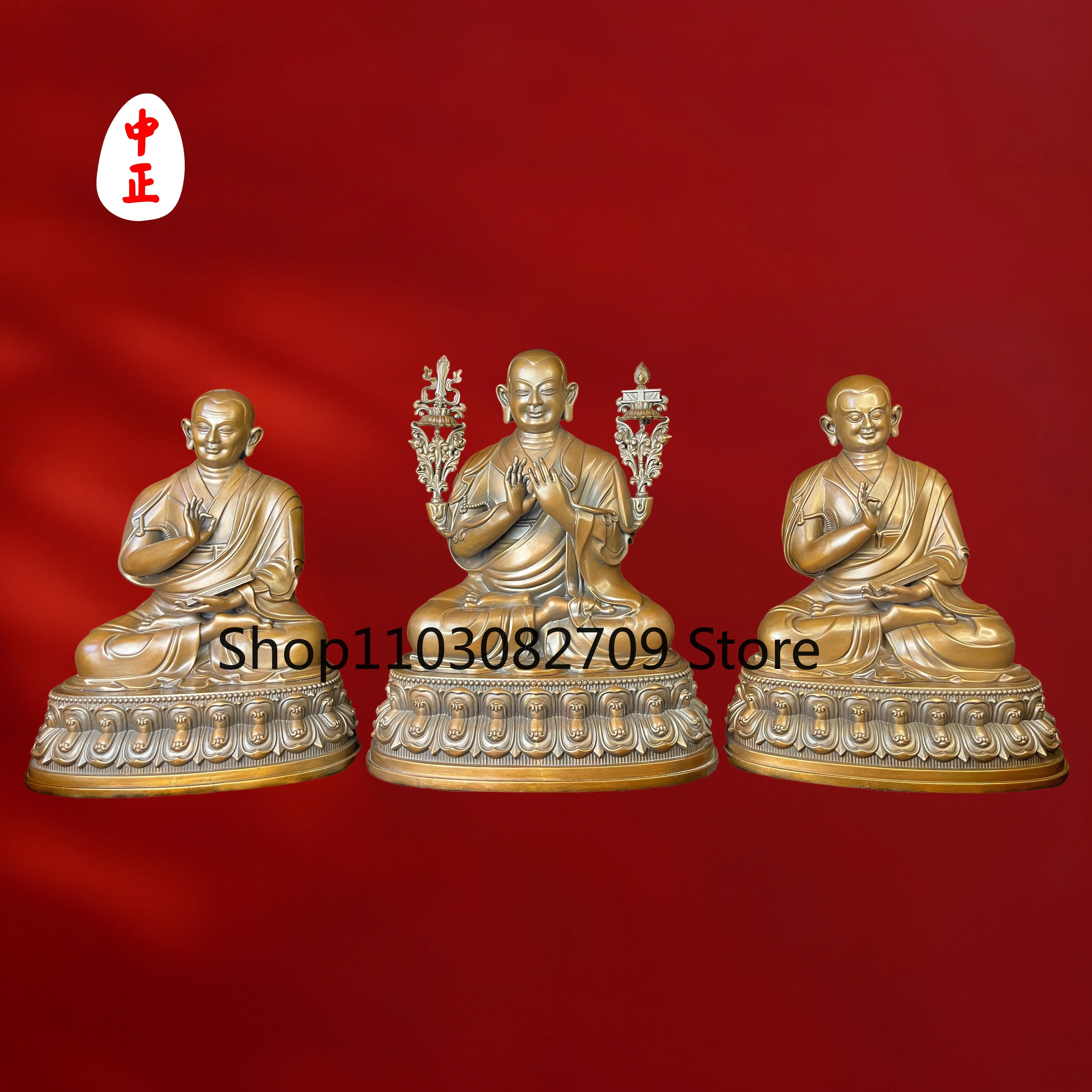 Zhongzheng Statue Intangible Cultural Heritage Workshop Zongkhapa Master and Apprentice Three Statues Gold, silver and copper ma