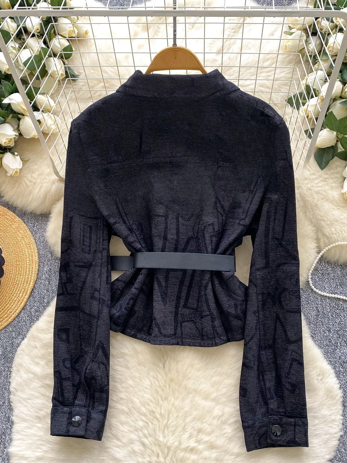 Chaqueta Retro E de Manga Larga con Estampado para Mujer, Ceco con Cinturón, Top Versátil de Otoño, Ajuste Hoado,...