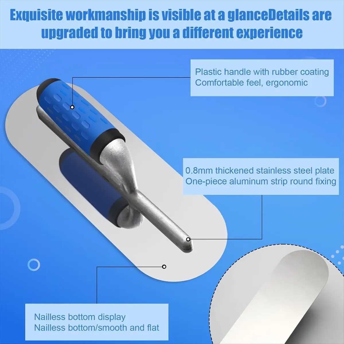 ABUA Stainless Steel Plastic Handle Round Concrete Finishing Trowel Tool Concrete Finishing Trowel Hand Plastic Handle Tool,C