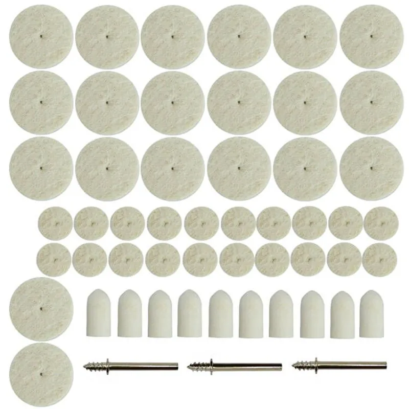 53pcs 25mm/13mm/9mm Buffing Round Wheel Shank 3.17mm Wool Polishing Wheel Polishing Disc for Dremel Rotary Tools Accessories