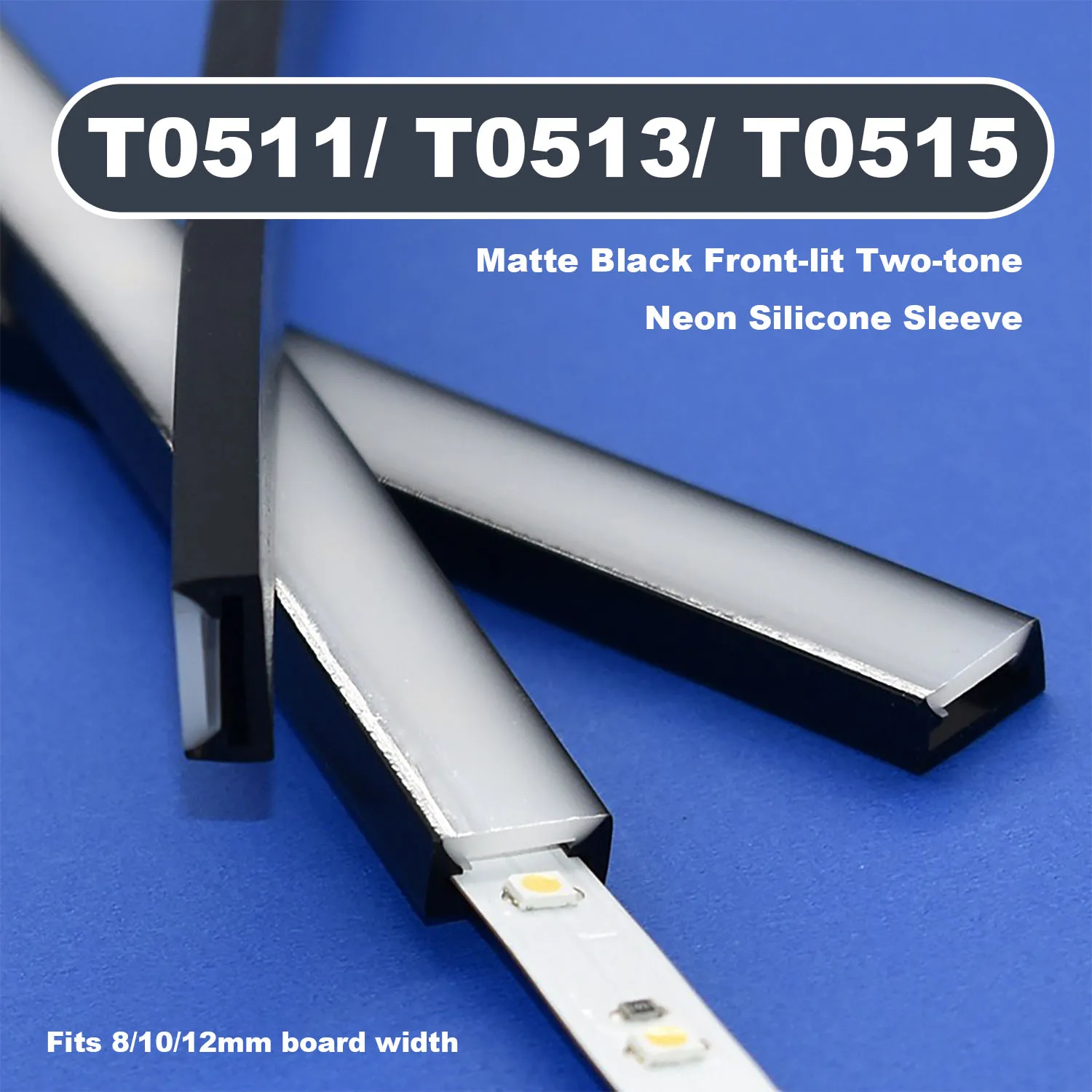 T0511/T0513/T0515 LED Neon Silicone Tube | 1-10m, Matte Black , Fits 8-12mm WS2812