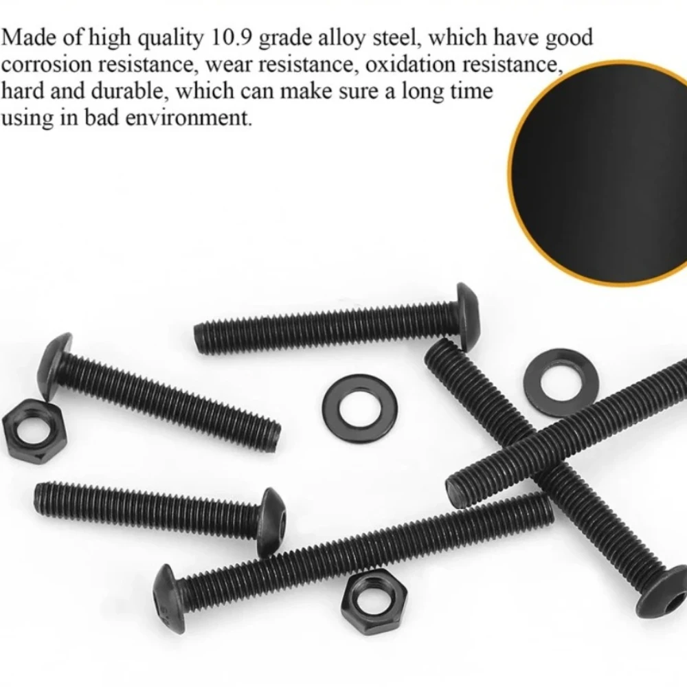 

105pcs Black Carbon Steel Round Head Hexagon Socket M5 Nut & Bolt Sets Washers M5+ Wrenches 10.9 Grade Metal Bolts Fasteners