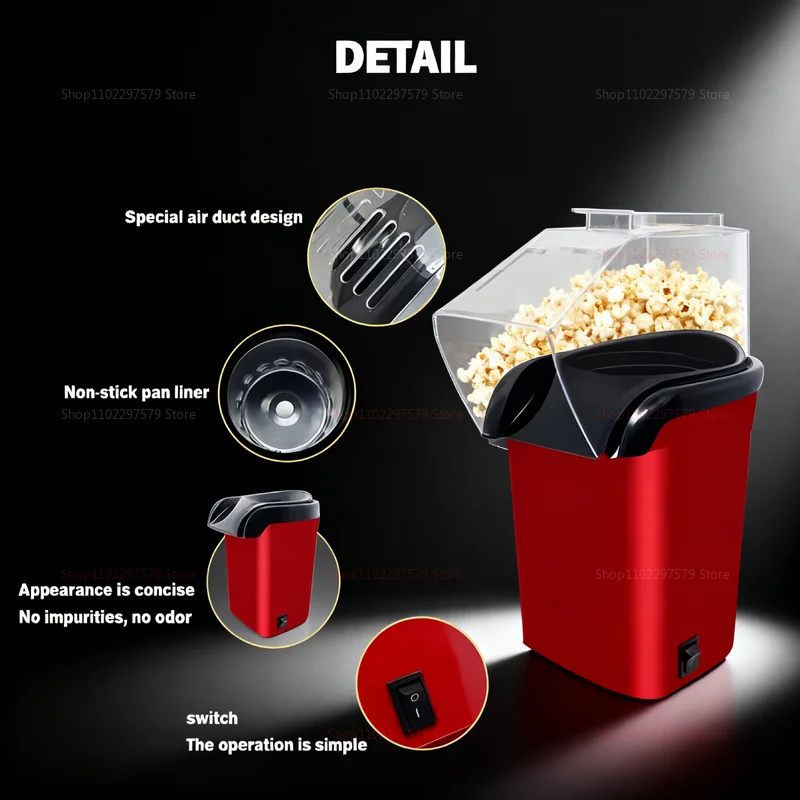 ماكينة صنع الفشار الفاخرة الصغيرة للهواء الساخن الذرة بوبر تسخين سريع أنيق مدمج آلة الوجبات الخفيفة المنزلية للفيلم الليلي أو الحفلات
