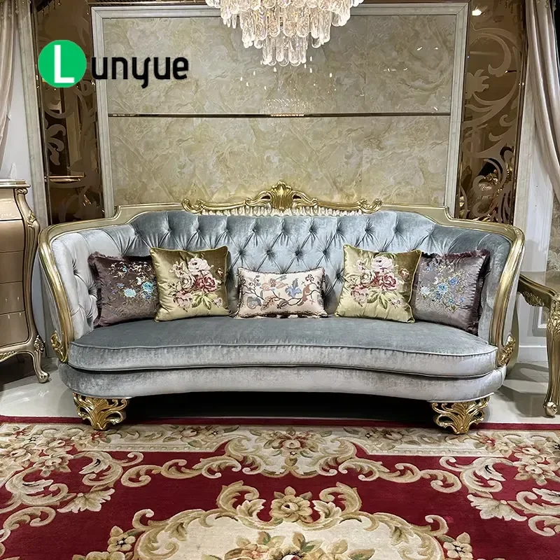French Fabric Sofa Set Hand Carved Wooden Frame High End Luxury Living Room Furniture for Villas Mansions Elegant Comfortable
