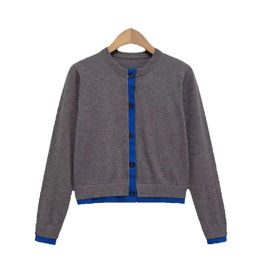 Cardigan tricoté à manches longues et col rond pour femme, vêtement doux et à la mode, couleur bloquée, nouvelle collection automne