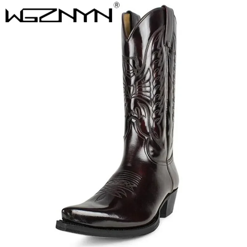Cowboy Mid-calf Boots Men Woman Punk Goth Pointed Western Boot Retro Fashion Black Plus Size 35-48 Women Shoes Zapatos Hombre