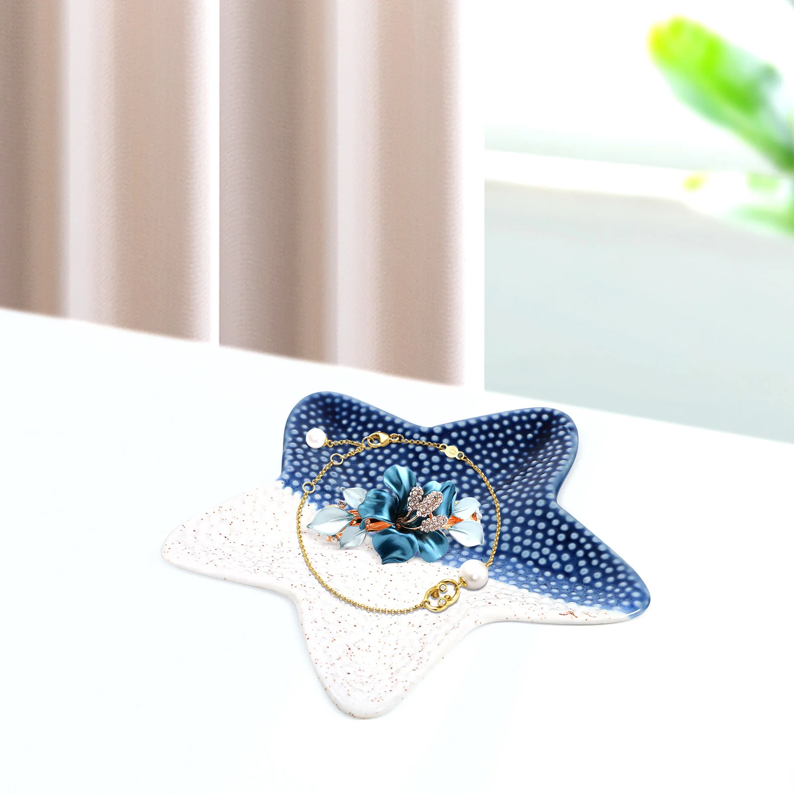 

Ocean Themed Ceramic Jewelry Tray Ring Earring Holder Storage Tray Desktop Trinket Dish Organizer Ocean Themed Jewelry Holder