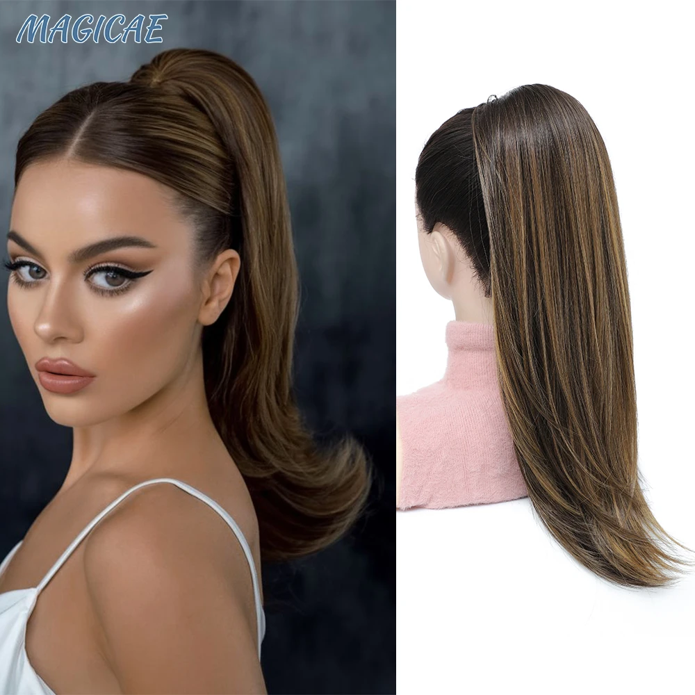 

MAGICAE Synthetic Tail Warping Ponytail 18inch Hairpiece Drawstring Ponytail Hair Extension Black Blonde Red