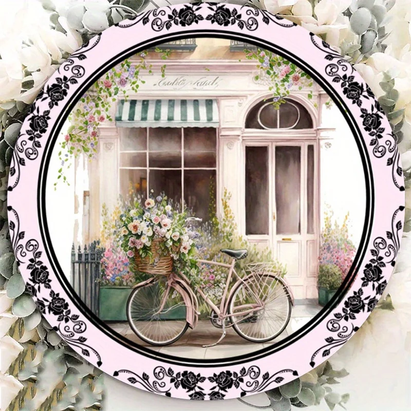 

Elegant Aluminum Metal Bicycle Flower Wreath Sign, Rust-Resistant, Durable, Weatherproof, Home Decor, Vintage Wall Art