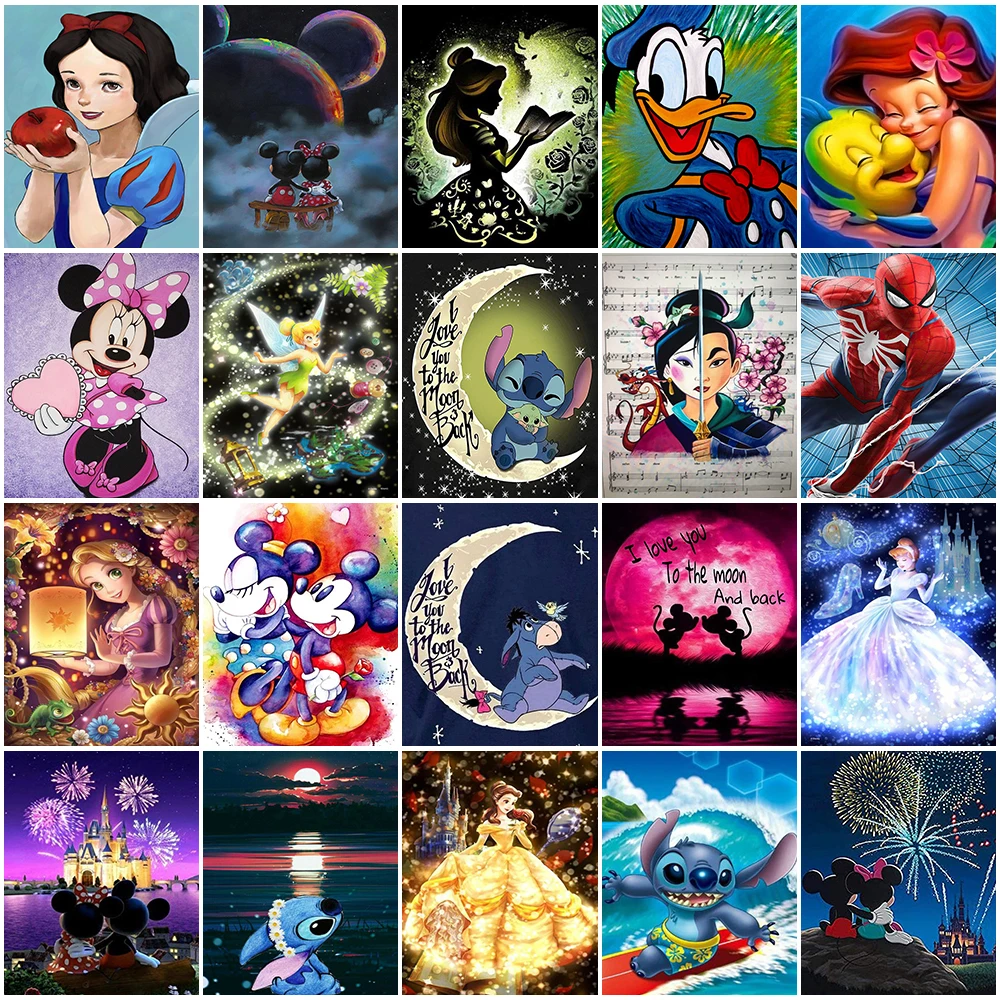 

Cartoon Diamond Painting Disney Princess Mickey Mouse Full Round Drill Mosaic Cross Stitch Kits 5D Paintings For Interior