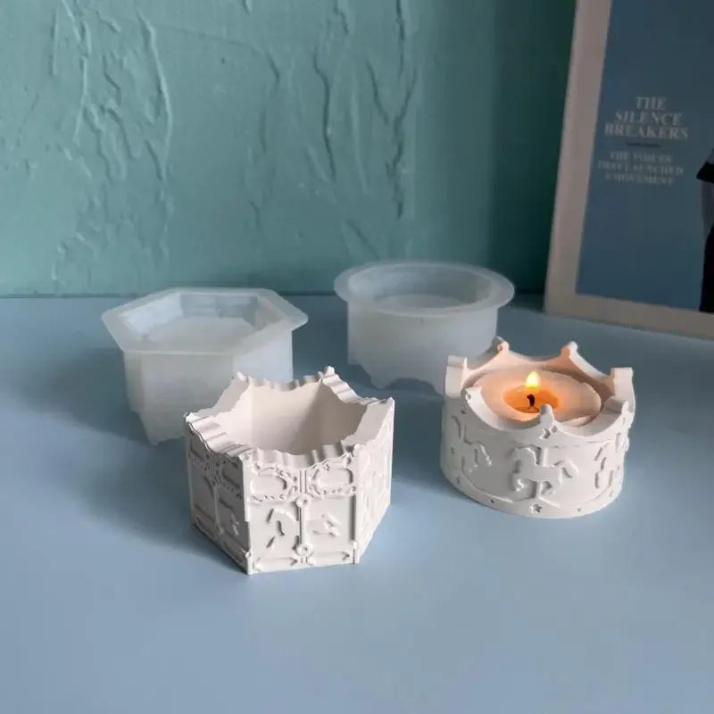 

Carousel Storage Jar Silicone Mold Horse Aromatherapy Candle Holder Casting Molds Jewelry Storage Organizer Storage Box Mold