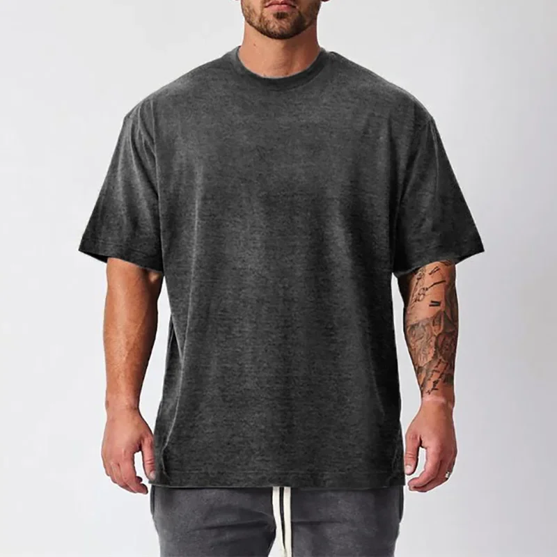 Mens Oversized Fit Short Sleeve T-shirt With Dropped Shoulder Loose Hip Hop Fitness T Shirt Summer Gym Bodybuilding Tops Tees