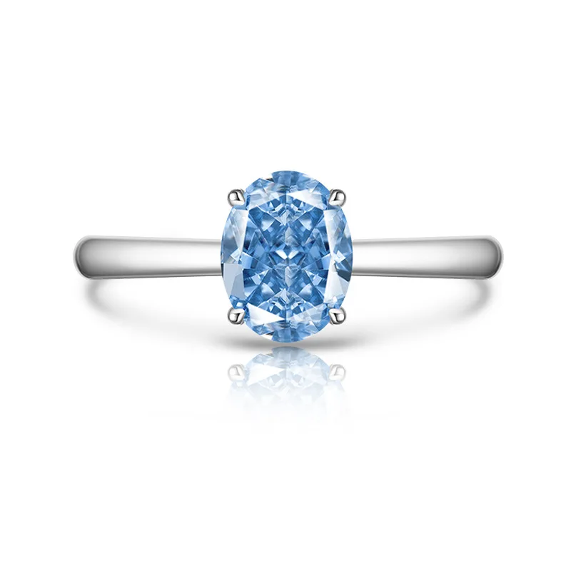 925 Sterling Silber Funkelnder Eisblumenschliff 6 * 8 mm Taubenei Zirkon Ring Damenmode Einfacher klassischer Ehering – Detail 15