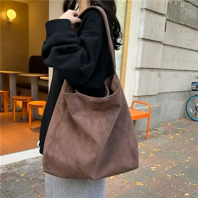 Large Capacity Faux Suede Shoulder Bags Simple Solid Versatile Commuting Bags for Women 2024 Casual Fashion High Quality Tote