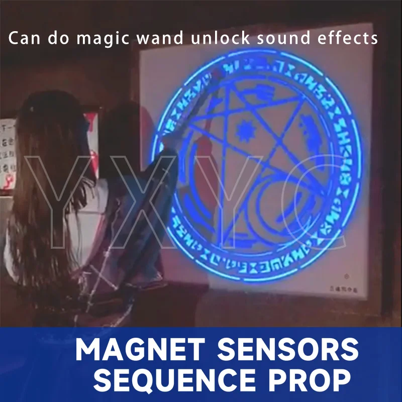 Magnetic sensors can simultaneously or sequentially trigger escape items in the room Use magnets to approach the magnetic sensor