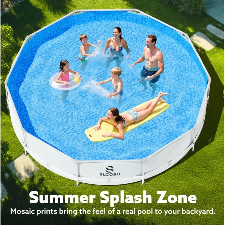Zestaw basenu okrągłego, naziemnego, o wymiarach 305 cm x 76 cm, z wbudowaną pompą filtrującą, idealny na podwórko dla dorosłych.