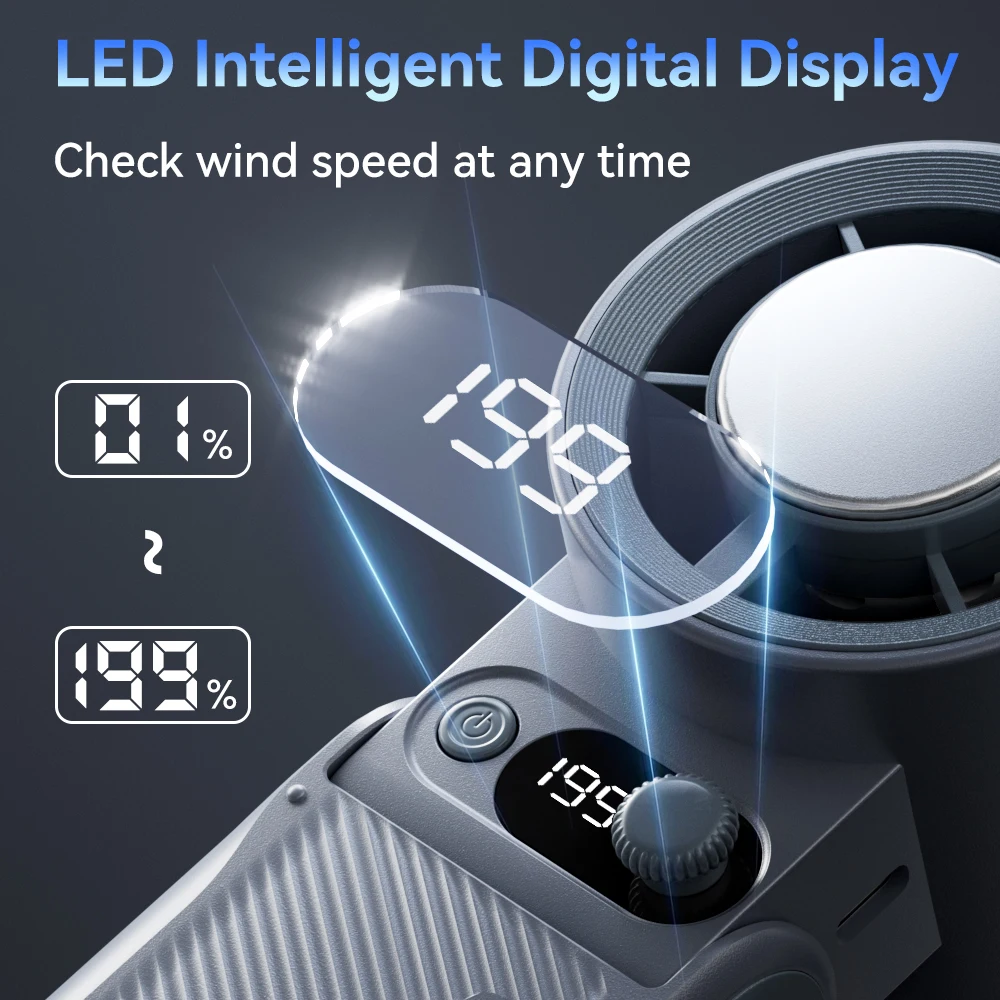 Portable Handheld fan Strong Wind 199 Gear Wind speed LED Digital Display Adjustable Turbo Portable Outdoor Handheld 8000mAh image 4