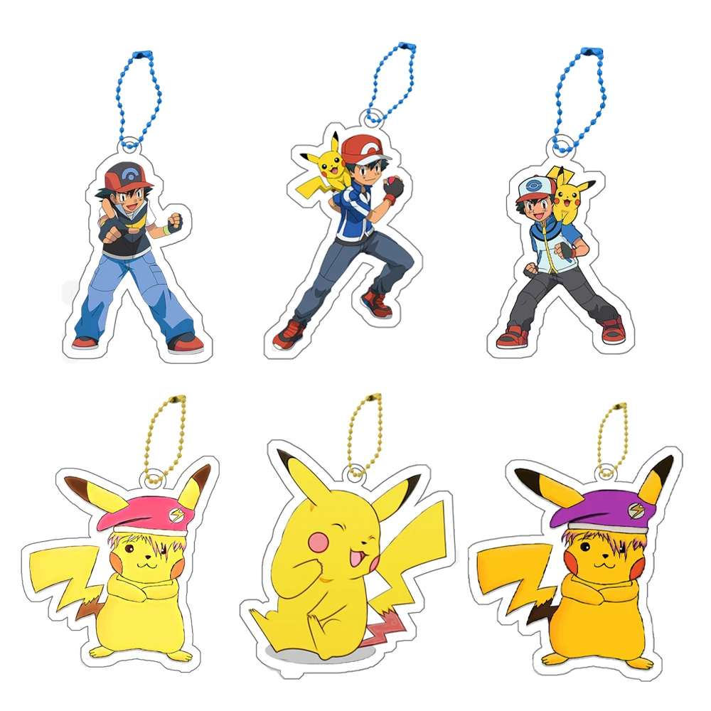 Pokemon Anime Pikachu Ash Ketchum Key Chain Kawaii Girl Knapsack Pendant Cartoon Mobile Phone Backpack Schoolbag Accessories