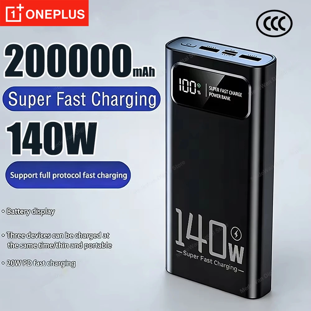 OnePlus 140W Power Bank 200000mAh Large Capacity Fast Charging LED Digital Display For iPhone Samsung Emergency Power Battery