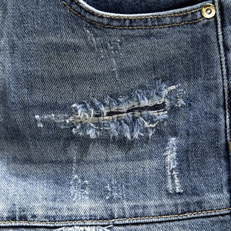 Summer Fashion Designer Men Jeans Retro Blue Stretch Patched Ripped Short Jeans Men Hip Hop Vintage Casual Denim Shorts Hombre