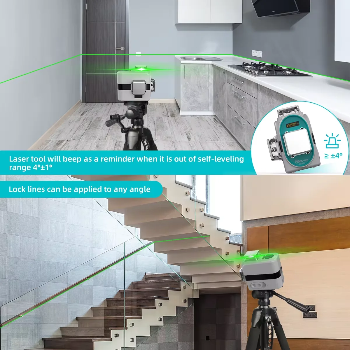 3D 12 Lines Laser Level Green Beam DECTEAM 3x360° Cross Lines Laser Tool with Hard Carry Case Rechargeable Two Lithium Batteries