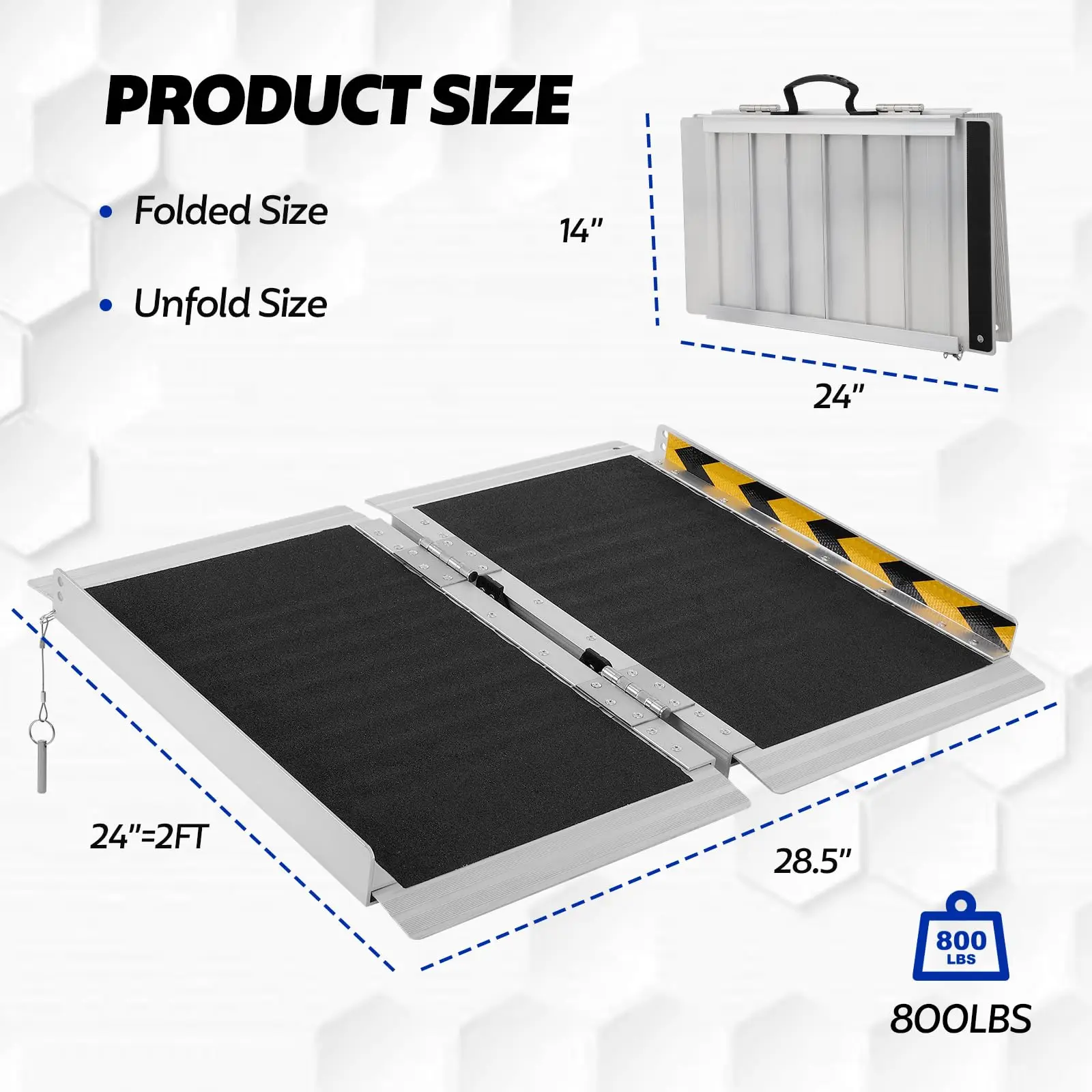 Portable Wheelchair Ramp 2FT, Anti-Slip Aluminum Folding Portable Ramp, Wheelchair Ramps for Home, Weight Capacity Up to 800 LBS