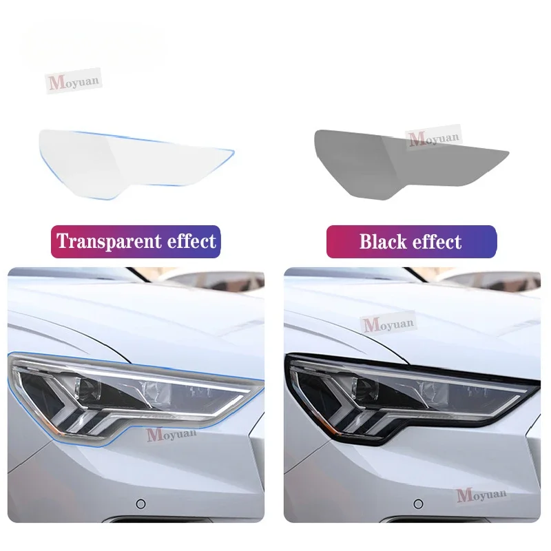 2 Pcs Car Headlight Protective Film Headlamp Restoration Transparent Black TPU Sticker For Audi A6 C7 2012-2018 Accessories