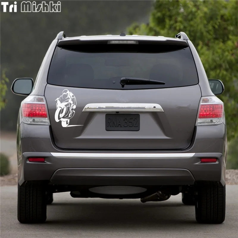 Tri Mishki HZX352# 19.6*15cm biker on board Car Sticker Vinyl Decals Reflective Sticker on Car Motorcycle Truck Bumper
